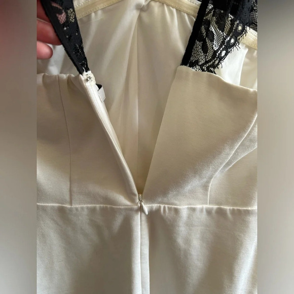 NWT! GUESS White MIDI Dress Black Elegant Dainty Eyelash Lace V Back Lined MED - Picture 11 of 15